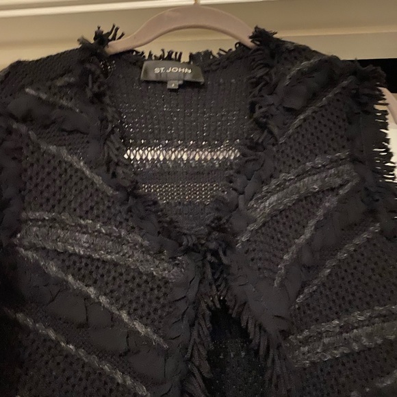 St. John wool black fringe sleeveless cardigan small - Picture 5 of 7